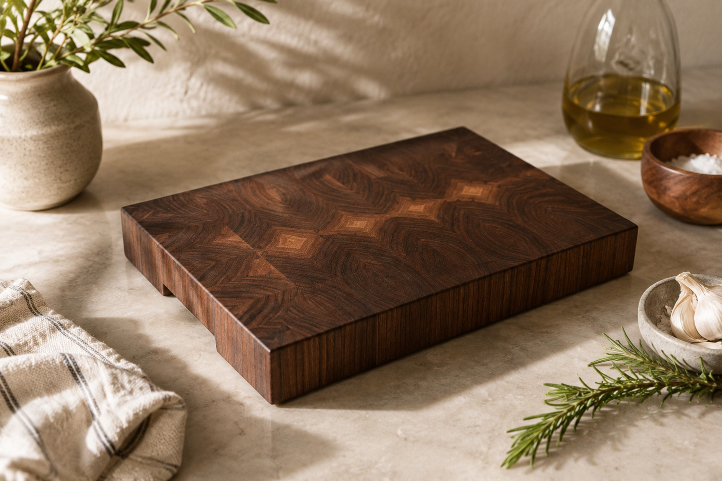 Walnut End Grain Chopping Block- "Diamond Core with Tiger Grain Surround" ( 1 of 1 )